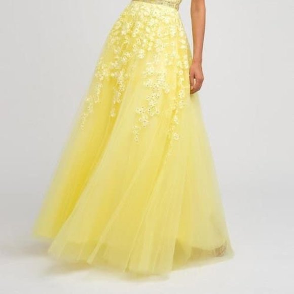 New Yellow Evening Formal Illusion V-Neck A-Line Shape Prom Maxi Dress JT224 - Picture 4 of 5
